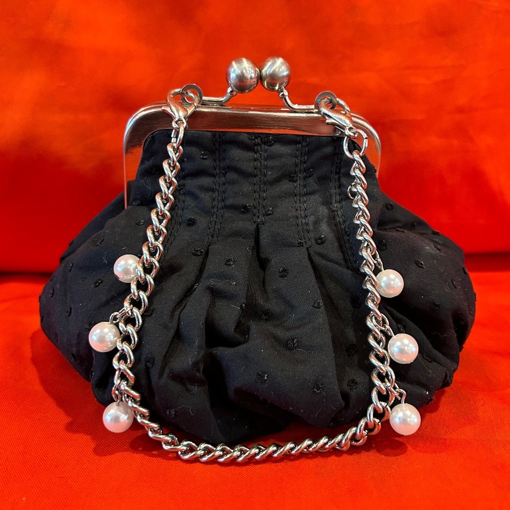 Tara Jarmon Small Black Cotton Kiss Lock Bag